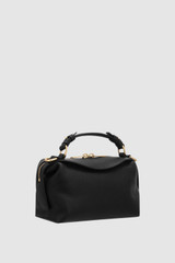 Back product shot of the Oroton Mica Mini Bowler in Black and Premium pebble leather for Women .