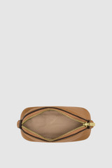 Internal product shot of the Oroton Eve Mini Beauty Case in Tan and Premium pebble leather for Women .