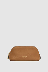 Front product shot of the Oroton Eve Mini Beauty Case in Tan and Premium pebble leather for Women .