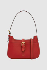Front product shot of the Oroton Dylan Mini Baguette Crossbody in DARK RUBY and Premium pebble leather for Women . IP:1