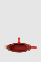 Internal product shot of the Oroton Dylan Mini Baguette Crossbody in DARK RUBY and Premium pebble leather for Women .