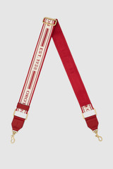 Front product shot of the Oroton Heather Long Light Gold Webbing Strap in DARK RUBY/CREAM and 100% polyester material for Women .