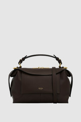Front product shot of the Oroton Mica Bowler in Dark Chocolate and Premium pebble grain leather for Women .