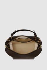 Internal product shot of the Oroton Mica Bowler in Dark Chocolate and Premium pebble grain leather for Women .