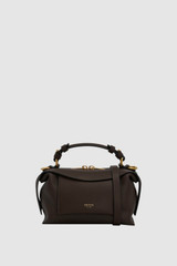 Front product shot of the Oroton Mica Mini Bowler in Dark Chocolate and Premium pebble leather for Women .