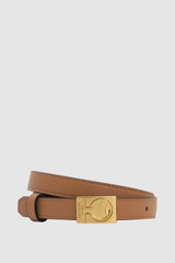 Front product shot of the Oroton Yvonne Narrow Belt in Tan and Premium pebble leather for Women .