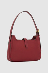 Back product shot of the Oroton Dylan Mini Baguette Crossbody in BERRY and Premium pebble leather for Women .