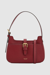 Front product shot of the Oroton Dylan Mini Baguette Crossbody in BERRY and Premium pebble leather for Women .