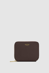 Front product shot of the Oroton Iris Small Zip Wallet in Coffee Bean and Premium pebble leather  for Women .