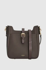 Front product shot of the Oroton Dylan Small Bucket in Coffee Bean and Premium pebble leather for Women .