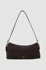 Front product shot of the Oroton Cali Suede Baguette in Dark Chocolate and Premium cow suede leather for Women .