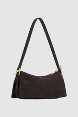 Back product shot of the Oroton Cali Suede Baguette in Dark Chocolate and Premium cow suede leather for Women .
