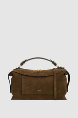 Front product shot of the Oroton Mica Suede Large Bowler in Husk Brown and Premium cow suede leather for Women .