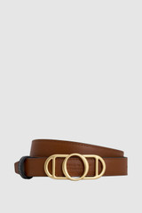 Front product shot of the Oroton Juliette Smooth Reversible Belt in Black/Cinnamon and Premium smooth leather for Women .