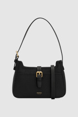 Front product shot of the Oroton Dylan Mini Baguette Crossbody in Black and Premium pebble leather for Women .