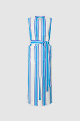 Front product shot of the Oroton Shore Stripe Day Dress in Sea Blue and 100% heavy linen fabric for Women .