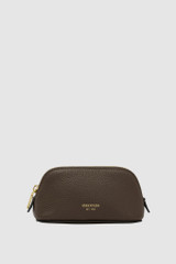 Front product shot of the Oroton Eve Mini Beauty Case in COFFEE BEAN and Premium pebble leather for Women .