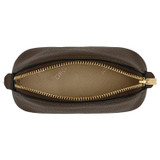 Internal product shot of the Oroton Eve Mini Beauty Case in COFFEE BEAN and Premium pebble leather for Women .