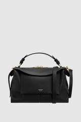 Front product shot of the Oroton Mica Bowler in Black and Premium pebble grain leather for Women .