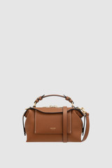 Front product shot of the Oroton Mica Mini Bowler in Brandy and Premium pebble leather for Women .