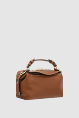 Back product shot of the Oroton Mica Mini Bowler in Brandy and Premium pebble leather for Women .