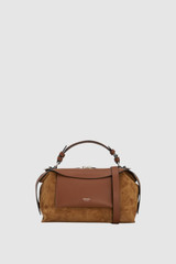 Front product shot of the Oroton Mica Mini Bowler in Teak and Premium suede leather for Women .