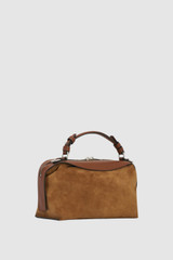 Back product shot of the Oroton Mica Mini Bowler in Teak and Premium suede leather for Women .