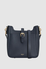 Front product shot of the Oroton Dylan Small Bucket in Dark Navy and Premium pebble leather for Women .
