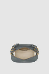 Internal product shot of the Oroton Mica Texture Mini Bowler in Soot and Premium embossed ostrich leather for Women .