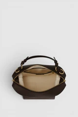Internal product shot of the Oroton Mica Bowler in Dark Chocolate and Premium pebble grain leather for Women .