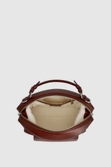 Internal product shot of the Oroton Mica Burnished Leather Bowler in Dark Chestnut and Smooth, vegetable-tanned leather for Women .