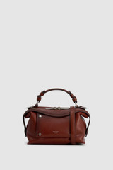 Front product shot of the Oroton Mica Burnished Leather Mini Bowler in Dark Chestnut and Smooth, vegetable-tanned leather for Women .