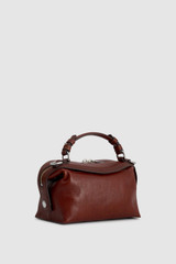 Back product shot of the Oroton Mica Burnished Leather Mini Bowler in Dark Chestnut and Smooth, vegetable-tanned leather for Women .