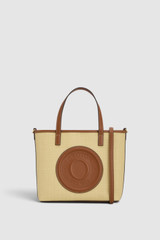 Front product shot of the Oroton Polly Straw Small Tote in Natural/Cognac and Woven straw material for Women .