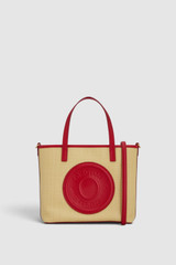 Front product shot of the Oroton Polly Straw Small Tote in Natural/Dark Ruby and Woven straw material for Women .