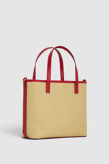 Back product shot of the Oroton Polly Straw Small Tote in Natural/Dark Ruby and Woven straw material for Women .