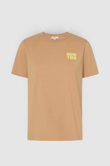 Front product shot of the Oroton Maggie Graphic Tee in Praline and 100% cotton single jersey fabric for Women .