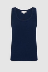 Front product shot of the Oroton Scoop Neck Tank in North Sea and 92% cotton and 8% spandex blend fabric for Women .