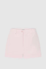 Front product shot of the Oroton Flat Front Carpenter Short in Perfect Pink and 100% cotton fabric for Women .