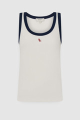Front product shot of the Oroton Contrast Bind Tank in Antique White and 92% cotton and 8% spandex blend fabric for Women .
