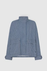 Front product shot of the Oroton Washed Weekend Stripe Parka in Dark Navy and 100% cotton fabric for Women .