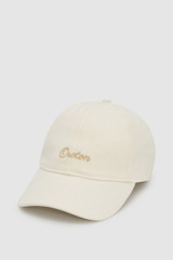 Front product shot of the Oroton Oroton Script Cap in Antique White and 100% cotton canvas fabric for Women .