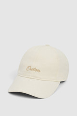 Front product shot of the Oroton Oroton Script Cap in Antique White and 100% cotton canvas fabric for Women .