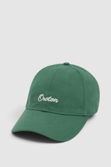 Front product shot of the Oroton Oroton Script Cap in Racing Green and 100% cotton canvas fabric for Women .